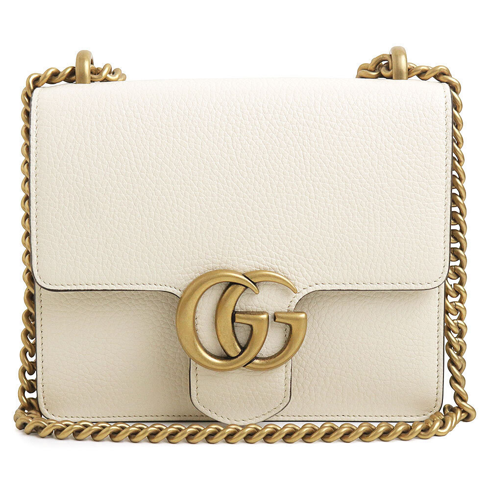 GUCCI GG Marmont Calfskin White Chain Shoulder Bag